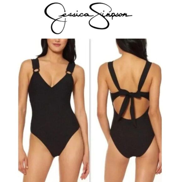 Jessica Simpson sparkling fabricShining Star O-Ring One-Piece women's Swimsuit - Picture 2 of 16